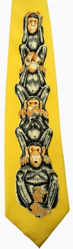 Three Wise Monkeys Mystic Apes Chimpanzee See Hear Speak No Evil Cartoon Fancy Novelty Neck Tie
