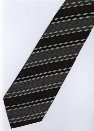 201209 Black White Grey Stripe Neck Tie