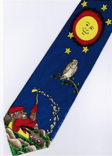 Fishing Owl Bird Sun Cartoon Fancy Novelty Neck Tie