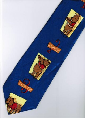 Winnie the Pooh Bear Disney Exercise 123 Blue Cartoon Neck Tie