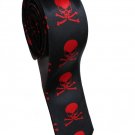 Pirates Jolly Roger Skull Halloween Radiation Symbol 1 ROW Red Slim Novelty Neck Tie