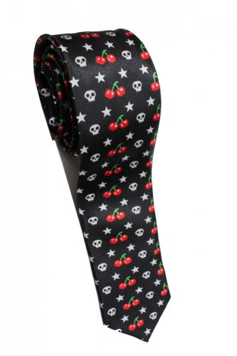 Pac Man Strawberry Fruit Star Skull BLACK Slim Novelty Neck Tie