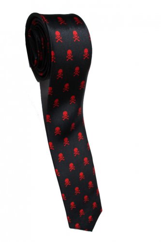 Skull Crossbones RED Slim Novelty Neck Tie
