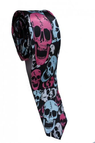 Halloween Skull Punk Rock Pink Slim Novelty Neck Tie