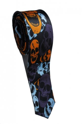 Halloween Skull Punk Rock Orange Slim Novelty Neck Tie