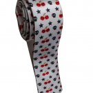 Pac Man Strawberry Fruit Star Skull WHITE Slim Novelty Neck Tie