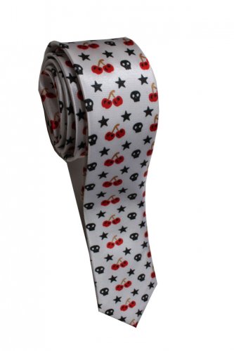 Pac Man Strawberry Fruit Star Skull WHITE Slim Novelty Neck Tie