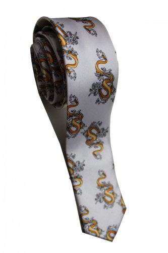 Royal Dragon Animal WHITE Slim Novelty Neck Tie