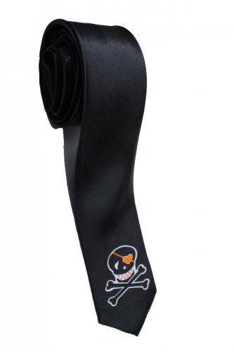 Kawaii Eyepatch Pirates Jolly Roger Skull Crossbones Orange Slim Novelty Neck Tie