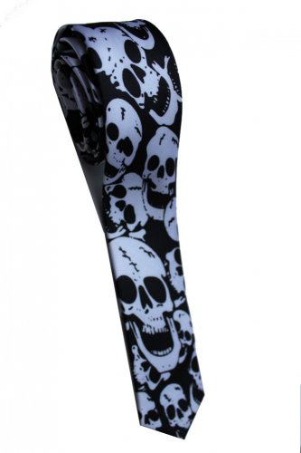 Halloween Skull Punk Rock White Slim Novelty Neck Tie