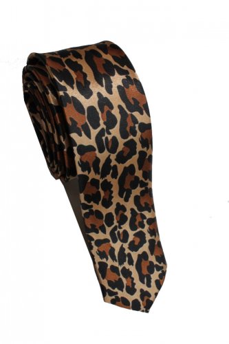 Leopard Spots Gold Brown Black Slim Novelty Neck Tie