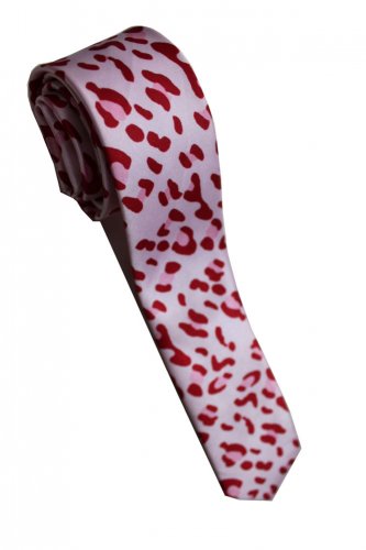 Leopard Spots Red Pink White Slim Novelty Neck Tie
