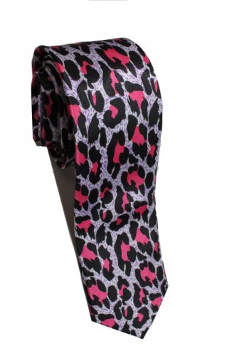 Leopard Spots White Pink Black Slim Novelty Neck Tie