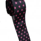 Star Shape Pink  Black Slim Novelty Neck Tie
