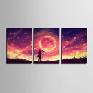 E-HOME Stretched LED Canvas Print Art Embrace The Moon Girl LED Flashing Optical Fiber Print Set o