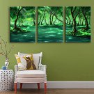 E-HOME Stretched LED Canvas Print Art Green Forest Between The River LED Flashing Optical Fiber Pr