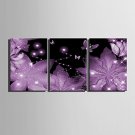 E-HOME Stretched LED Canvas Print Art  Bright Pink Flowers LED Flashing Optical Fiber Print Set of