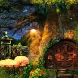 E-HOME Stretched LED Canvas Print Art Forest Tree House And Rabbit LED Flashing Optical Fiber Prin