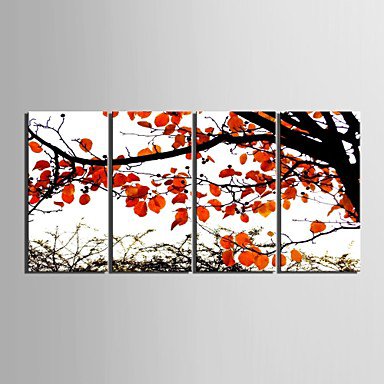 E-HOME Stretched Canvas Art Red Autumnal Leaves Decorative Painting Set of 4