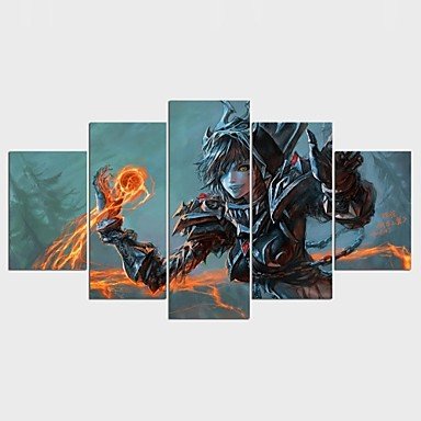 Stretched Canvas Print People Cartoon Style Modern,Five Panels Canvas Any Shape Print Wall Decor F