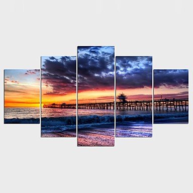 Stretched Canvas Print Landscape Leisure Style Modern,Five Panels Canvas Any Shape Print Wall Deco
