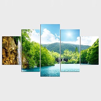 Stretched Canvas Print Landscape Floral/Botanical Style Modern,Five Panels Canvas Any Shape Print
