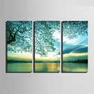 E-HOME Stretched Canvas Art Green Lake Scenery Decoration Painting  Set Of 3