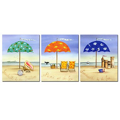 VISUAL STARColorful Summer Beach Canvas Print 3 Panel Seascape Canvas Artwork Ready to Hang
