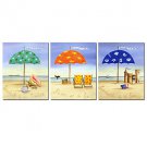 VISUAL STARColorful Summer Beach Canvas Print 3 Panel Seascape Canvas Artwork Ready to Hang