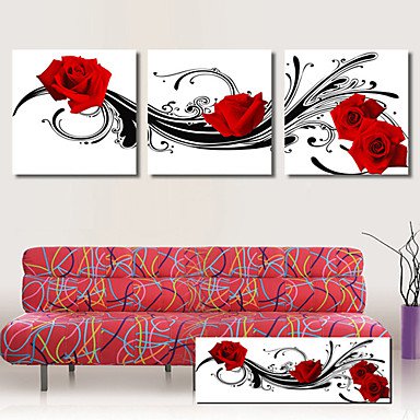 Stretched Canvas Art Floral Red Roses Dancing Set of 3