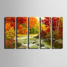 E-HOME Stretched Canvas Art  Maple And Swift rivers Decoration Painting Set Of 5