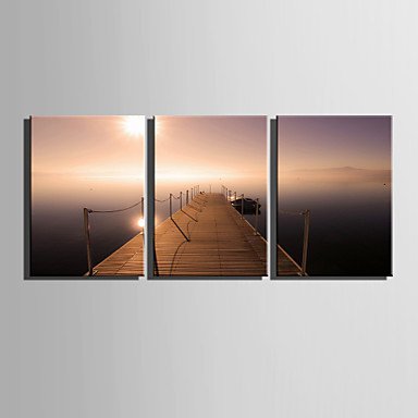 E-HOME Stretched Canvas Art Sunset Lake Scenery Decoration Painting  Set Of 3