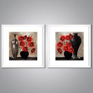 Framed Canvas Print Abstract Floral/Botanical Traditional European Style,Two Panels Canvas Square