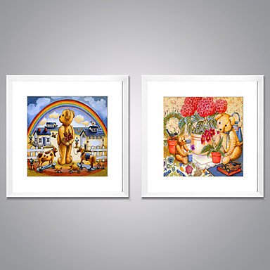 Framed Canvas Print Abstract Cartoon Modern Realism,Two Panels Canvas Square Print Wall Decor For
