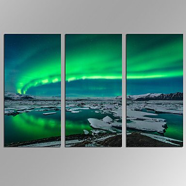 VISUAL STARBlue Green Modern Aurora Borealis Northern Light Canvas Prints Picture Painting Framed
