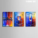 E-HOME Stretched Canvas Art Glass Wine And Wine Bottle Decoration Painting Set of 3