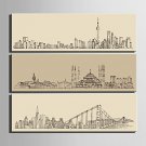 E-HOME Stretched Canvas Art Urban Architectural Line Painting Decoration Painting  Set of 3