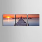 E-HOME Stretched Canvas Art River Bank Scenery in The Setting Sun Decoration Painting  Set of 3