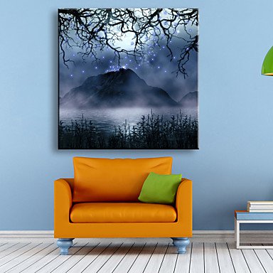 E-HOME Stretched LED Canvas Print Art Landscape Scenery  LED Flashing Optical Fiber Print One Pcs