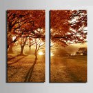 E-HOME Stretched Canvas Art The Sunset Under The Maple Decoration Painting  Set Of 2