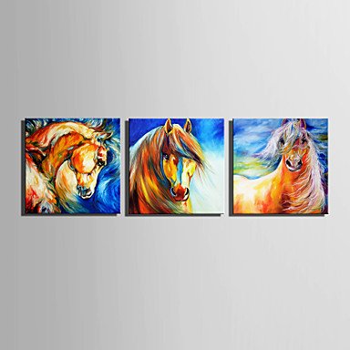 E-HOME Stretched Canvas Art Brown Horse Decoration Painting  Set of 3