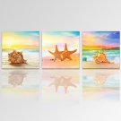 VISUAL STAR3 Panel Seascape Giclee Canvas Prints Seashell on Beach Landscape Canvas Art Ready to H