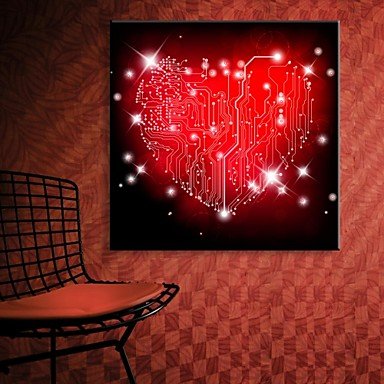 E-HOME Stretched LED Canvas Print Art Red Love Flash Effect LED Flashing Optical Fiber Print