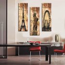 Stretched Canvas Print Vintage Architecture Eiffel Tower,Statue of Liberty and La Grande Roue Set