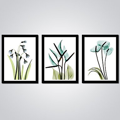Stretched Canvas Print Abstract Floral/Botanical Modern,Three Panels Canvas Horizontal Print Wall