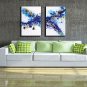 2 Panels Framed Blue Abstract Painting Picture Print on Canvas with Black Frame Modern Wall Art Re