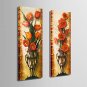E-HOME Stretched Canvas Art Red Flowers In A Vase Decoration Painting  Set of 2