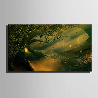 E-HOME Stretched LED Canvas Print Art Woods in The Night LED Flashing Optical Fiber Print One Pcs
