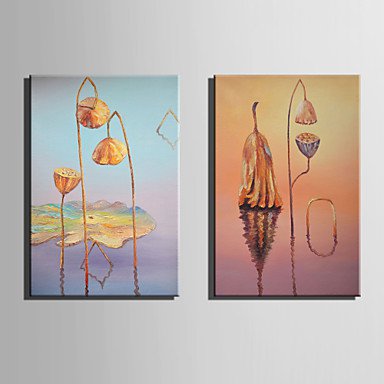 E-HOME Stretched Canvas Art Withered Lotus Decoration Painting  Set of 2