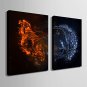 E-HOME Stretched Canvas Art Waterfowl And Firebird Decorative Painting Set of 2